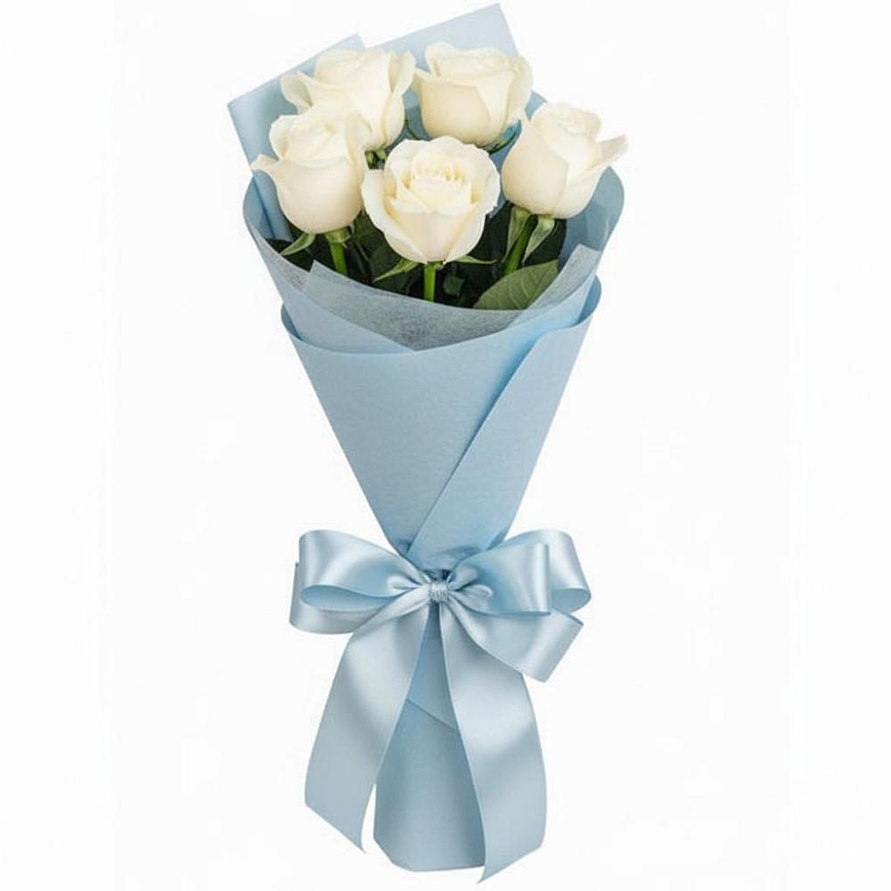Букет 5 Белых роз Проуд в Карасуке