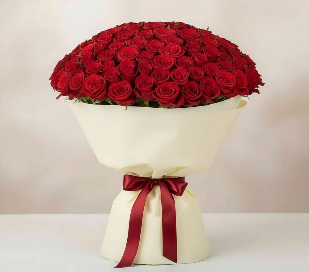 Букет 101 Красная роза Милано в Карасуке
