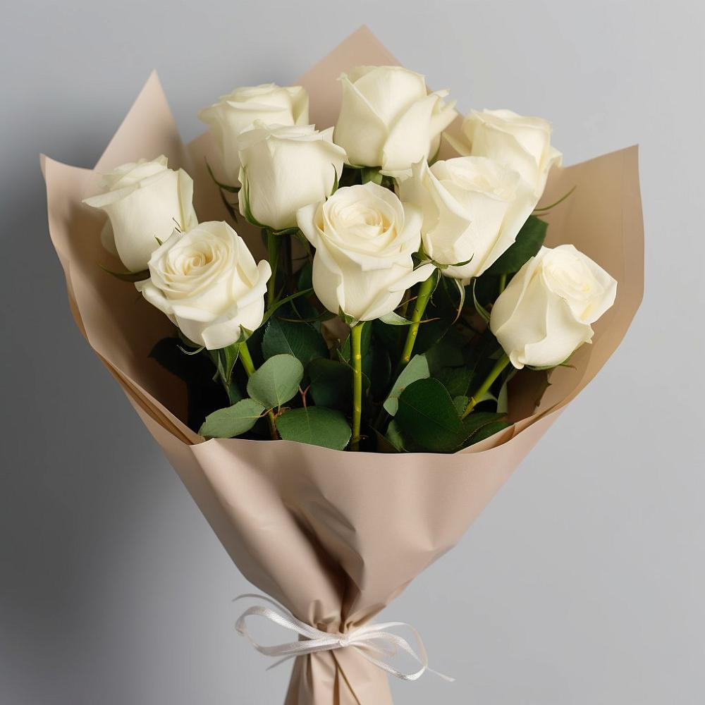 Букет 9 Белых роз Эдлесс Лав в Карасуке