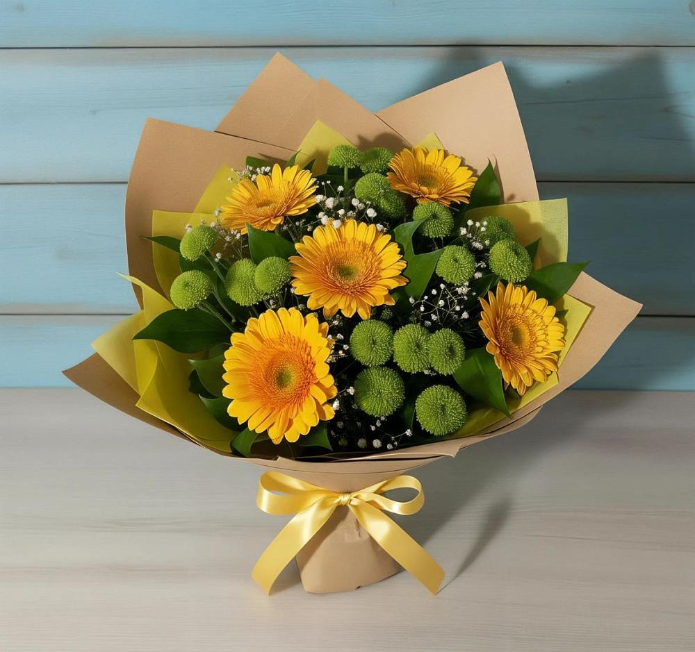 Букет цветов из: Герберы и Хризантемы в Карасуке