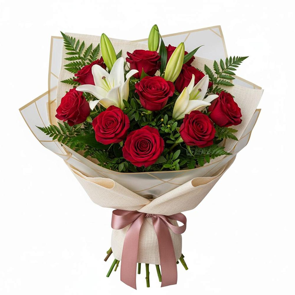 Букет цветов из: Лилии и Розы в Карасуке