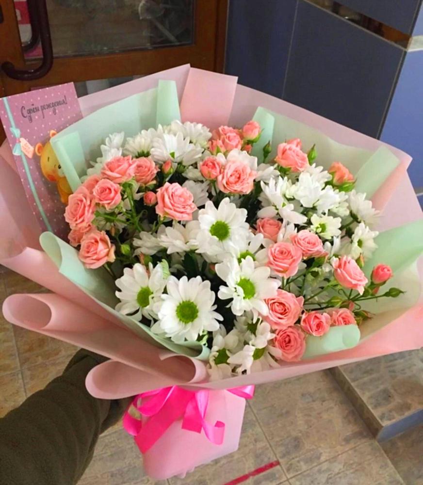 Букет цветов из: Розы и Хризантемы в Карасуке