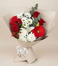 Букет цветов из:  Розы, Хризантемы, Герберы и Лилии #REPLACE_PRED# Карасуке