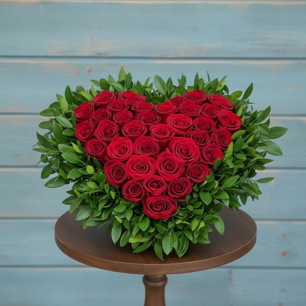 Цветочная композиция из Розы в виде сердца в Карасуке