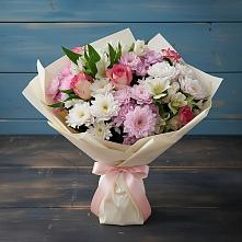 Букет цветов из:  Хризантемы, Альстромерии и Розы в Карасуке