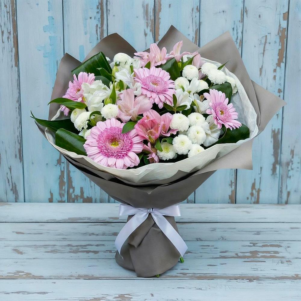 Букет цветов из: Герберы, Альстромерии и Хризантемы в Карасуке